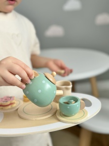 Set Educativ Montessori din Lemn Ceainic, Lemn,15 Piese, 36 Luni+, Turquoise - Img 4