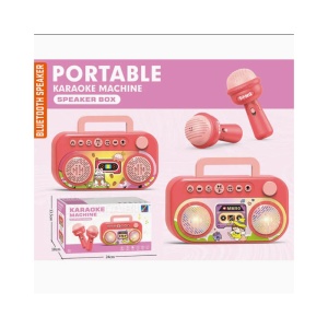 Set Karaoke Copii cu 2 Microfoane Wireless, Boxă Portabilă Bluetooth și Lumini LED, Rosu, 3ani+