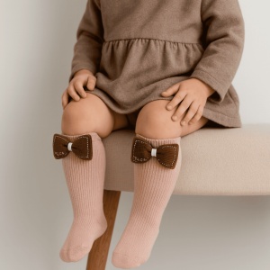 Sosete pentru Copii, Roz, Model cu Funda Mare Maro, Bumbac, 2-5 ani