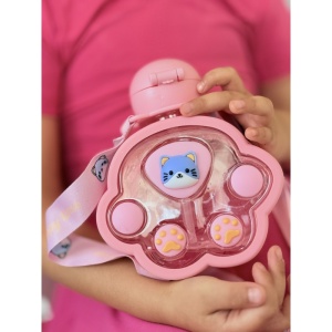 Sticla de Apa Pentru Copii, Cu bareta si Stickere, Roz, 250 ml