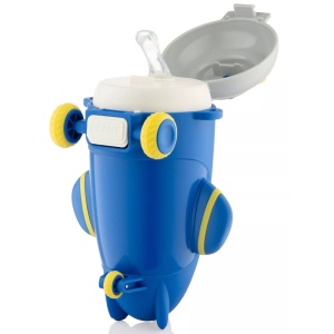 Sticla de Apa pentru Copii, Cu Pai si Bareta, Model Avion, Albastru, 500 ml - Img 2