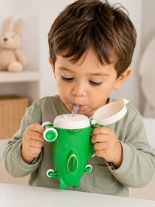Sticla de Apa pentru Copii, Cu Pai si Bareta, Model Avion, Verde, 500 ml - Img 5