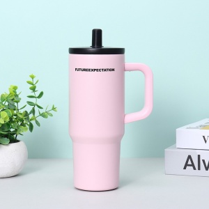 Termos pentru Adulti, cu Pai si Maner, Roz Mat, 750 ml