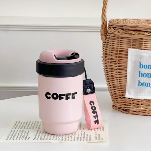Termos pentru Adulti, model Coffee, cu Pai, Roz, 500 ml