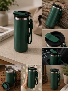 Termos pentru Cafea, cu Maner, Otel Inoxidabil, Verde, 500 ml - Img 2