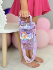 Termos Pentru Copii, Model 2 in 1, cu Bareta si Maner, Unicorn Mov, 500 ml - Img 3