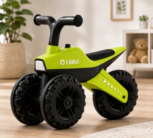 Tricicletă fără Pedale pentru Copii Tip ATV, cu Ghidon, Șezut și 3 Roți Late, Verde-Negru,12 luni + - Img 3