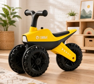 Tricicletă fără Pedale pentru Copii Tip ATV, cu Ghidon, Șezut și 3 Roți Late, Galben-Negru,12 luni + - Img 3