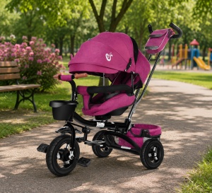 Tricicleta Pentru Copii, Scaun Pivotant la 360, Spatar cu 3 Pozitii, Mov/Negru - Img 3