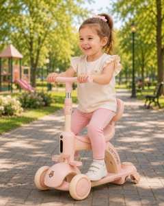 Trotinetă 3 în 1 pentru Copii 1-12 Ani cu Ghidon Reglabil, Ride-On și Bicicletă de Echilibru, Alb-Roz - Img 5