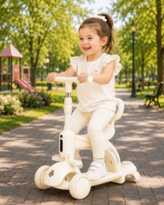 Trotinetă 3 în 1 pentru Copii 1-12 Ani cu Ghidon Reglabil, Ride-On și Bicicletă de Echilibru, Alb-Crem - Img 6
