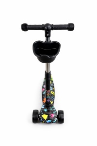 Trotineta Pliabila pentru Copii, 3 Roti, Negru cu print Multicolor, Cosulet, 2 ani+ - Img 6