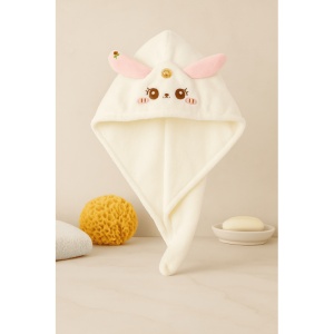 Turban de Uscare a Parului, Alb, Pufos, Model Iepuras - Img 2