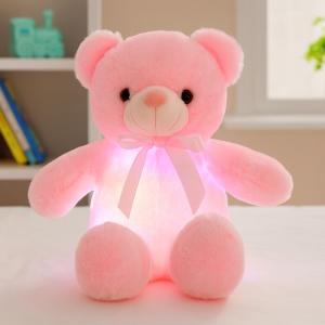 Ursulet de Plus Luminos, cu Lumini LED, Colorate, Lumina de Veghe, Pufos, Roz, 75 cm