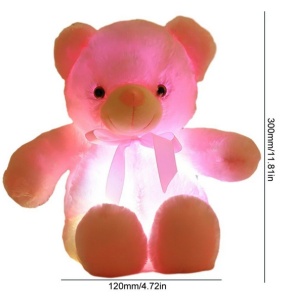 Ursulet de Plus Luminos, cu Lumini LED, Colorate, Lumina de Veghe, Pufos, Roz, 30 cm - Img 4