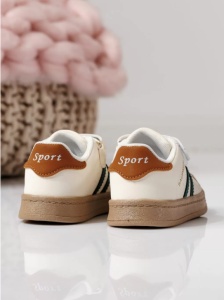 Adidași Copii Tip Superstar, cu Scai și Șireturi, Talpă Antiderapantă, Model Casual Sport, Alb cu Verde si Maro - Img 3