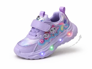 Adidași pentru Copii Mov cu LED, Talpă Luminoasă Multicoloră, Închidere cu Scai și Design cu Personaje Vesele - Img 4