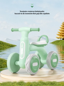 Bicicletă de Echilibru pentru Copii cu Lumini și Muzică, 4 Roți, Verde, 1-4 Ani - Img 2
