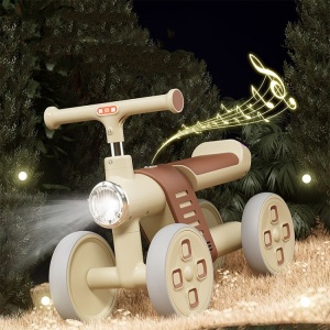 Bicicletă Fără Pedale pentru Copii, 4 Roți, cu Far LED și Design Ergonomic, Ride-On pentru Bebeluși 1-3 Ani, Maro-Crem - Img 5