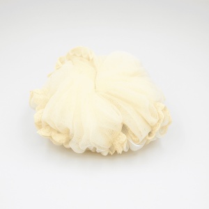 Burete de Baie Exfoliant, din Plasa, Model cu Dantela, cu Sistem de Prindere, Crem - Img 2