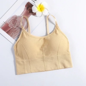 Bustiera Sport pentru Dama, cu Bretele Reglabile si Spatele Gol, Fara Cusaturi, Model Push Up, Beige