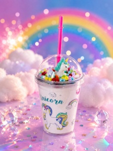 Cana cu Pai, Model Unicorn si Pom-Pom, Multicolor, Plastic, 300 ml - Img 4