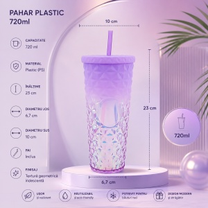 Cana cu Pai pentru Adulti, MOv, Plastic, 710 ml - Img 2