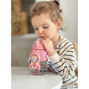 Cana cu pai pentru copii, Antipicurare, Astronaut Roz, Cu Snur, 600 ml