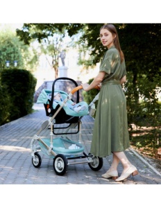 Carucior 3 in 1, dubla suspensie, scoica si landou detasabile,739, Negru Gold - Img 2