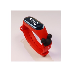 Ceas Pentru Copii, Bratara Silicon Reglabila, Baterie Integrata, Cadran Digital, Rosu, Soarece, Unisex - Img 2