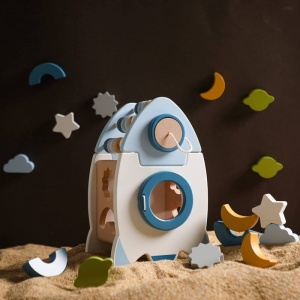 Centru De Activitati Montessori Racheta, Lemn, 7 Piese, Multicolor
