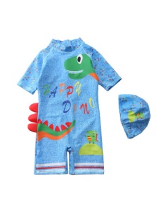 Costum de Baie Copii Intreg Dinozaur Turquoise Doua Piese