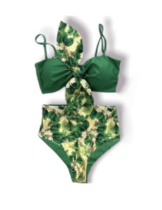 Costum de Baie, Doua Piese, Talie Inalta, Vintage Green, Doua Fețe - Img 2
