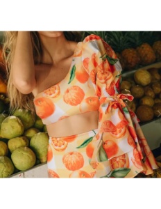 Costum de Baie, Doua Piese, Volane pe Umar, Orange Juice - Img 2