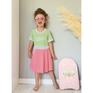 Costum de Baie Intreg pentru Copii, Model Salopeta cu Fustita, Green, 56 cm