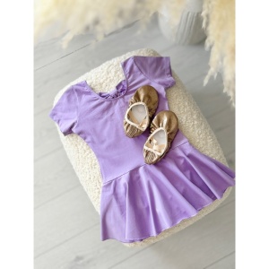 Costum pentru Dans/Gimnastica, Body cu Capse si Fustita, Maneca Scurta, Bumbac, Mov - Img 3