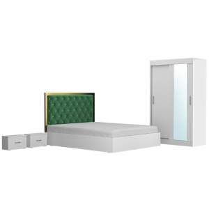 Dormitor Dream Verde, Dressing 120 cm cu Oglinda, Pat, Doua Noptiere, 160x200 cm - Img 2