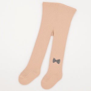 Dres cu Talpa pentru Copii, Nude, cu Funda Carouri, Bumbac Gros