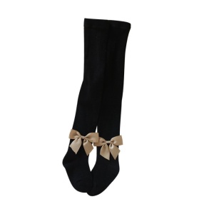 Dresuri Lungi Pentru Fetite, Cu Fundite si Model, Bumbac, Negru