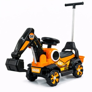 Excavator pentru Copii cu Braț Funcțional, Lumini și Muzică, Mâner Parental, Portocaliu, Roți Antiderapante, 2-7 Ani