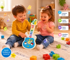 Jucarie Interactivă Chitară, cu Sunete și Lumină, Plastic, Albastru, 3 ani+ - Img 3