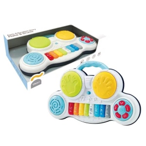 Jucarie Interactiva Pentru Copii 2 in 1 Tobe si Pian, Sunete si Lumini, Multicolora, Plastic, 19 luni+
