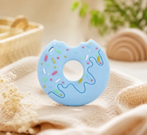 Jucarie pentru Dentitie Bebelusi, Donut, BPA Free Silicon, Bleu, 3 luni+