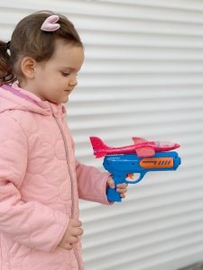 Jucarie Pistol Lansator, 20 cm, Plastic si Spuma, Lumini, Albastru si Rosu, 6 ani+ - Img 5