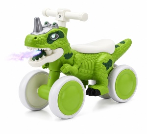 Mașinuță Ride-On Dinozaur pentru Copii, cu Lumini LED, Efect Flacără și Sunete, Fără Pedale, 55 cm, Verde, 1-3 Ani
