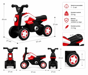 Motocicletă Ride-On pentru Copii Roșu, Fără Pedale - Img 2