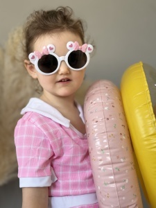 Ochelari de Soare pentru Copii, Marime Universala, Albi cu Fundite Roz, Plastic - Img 3