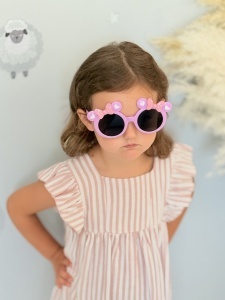 Ochelari de Soare pentru Copii, Marime Universala, Lila cu Fundite Roz, Plastic - Img 2
