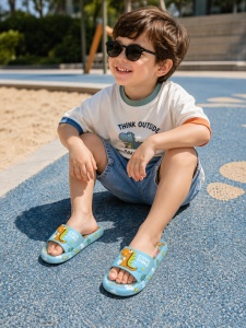 Papuci Copii Bleu Model Dinozaur, Spumă, Antiderapanți, Ușori și Confortabili - Img 3
