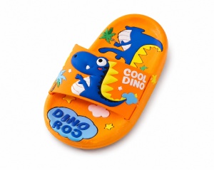 Papuci Copii Portocalii Model Dinozaur Albastru, Spumă, Antiderapanți, Ușori și Confortabili - Img 3